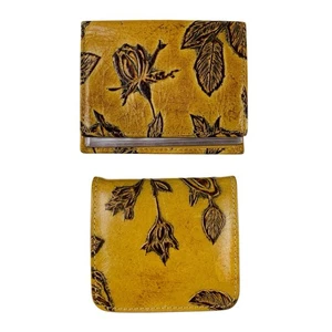 Cuoieria Fiorentina Toskanisch Hellbraun Blumenmuster Leder Kreditkarten Geldbörse & Münzbörse - Bild 1 von 9