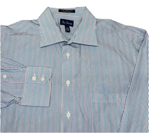 Camisa de vestir Paul Fredrick azul a rayas con botones algodón italiano para hombre 17-33 - Imagen 1 de 7