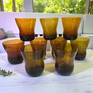MCM Vidrio Burbuja Ámbar Soplado a Mano 12 OZ Doble Antiguo Vaso - Juego de 9 - Imagen 1 de 23