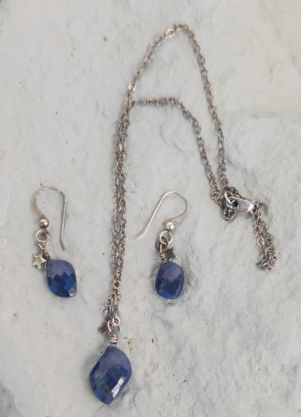 VINTAGE Sodalite Blue Stone 925 Necklace with star charm & Earrings Set - Image 1 of 3