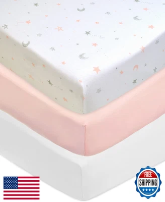 Sábanas ajustables para cuna American Baby Company 3pk 100 % algodón 52x28 rosa rubor blanco Foto 1 de 4