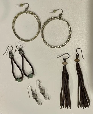 Lote de 4 juegos de pendientes (metal, plata, cuero, cristal) Foto 1 de 4