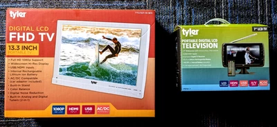 2 tvs 7" & 13.3" Tyler Portable Widescreen LCD TVs w/ Detachable Antennas USB/SD - Image 1 of 4