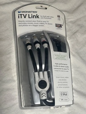 Monster iTV Link for iPod Photo and Powerbook S-Video Cable 10ft Factory Sealed - Image 1 of 3