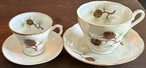 Lusterware Fine Bone China Pine Cone Tea Cup & Saucer + German Demitasse Saucer - Picture 1 of 11