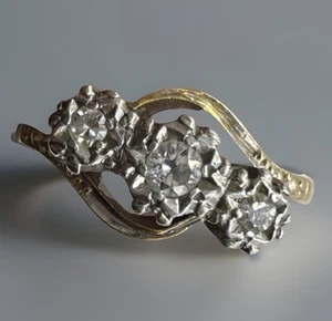IMPRESIONANTE Anillo de Diamantes Conjunto Ilusión 3 Piedras Oro Amarillo y Platino 18ct De Colección - Imagen 1 de 24