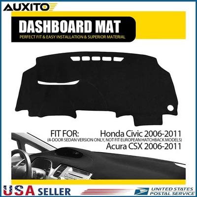 Alfombrilla de cubierta de tablero negra antideslizante para Honda Civic 2006 2007 2008 2009 2010 2011 Foto 1 de 4