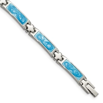 Chisel Stainless Steel Polished with Blue Swirl Enamel 7.25 inch Link Bracelet S - Image 1 of 4