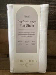 Threshold Performance Flat Sheet King White Cotton Sateen New - Picture 1 of 8