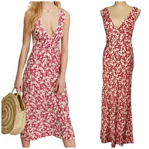 Free People Midikleid geblümt rot weiß Ohh La La tiefer Ausschnitt Gr. 10 Medium - Bild 1 von 15