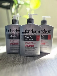 Lot of 3 Lubriderm Men’s 3-in-1 Body Face Post Shave Lotion Light Fragrance 16oz - Picture 1 of 2