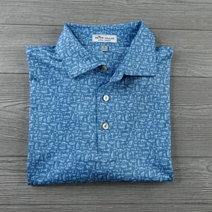 Camisa Polo Peter Millar Para Hombre Mediana Azul Estampado Roble Borbón Verano Comodidad Golf - Imagen 1 de 8