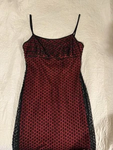 Morgan Co Vintage Prom Dress Maxi Gown 90s/Y2k Floral Overlay, Black/Red - Picture 1 of 3