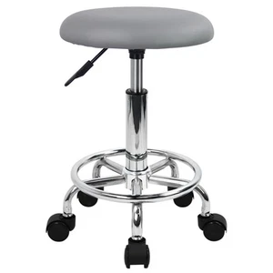Swivel Rolling Stool with Footrest Height Adjustable PU Leather Salon Vanity ... - Picture 1 of 7