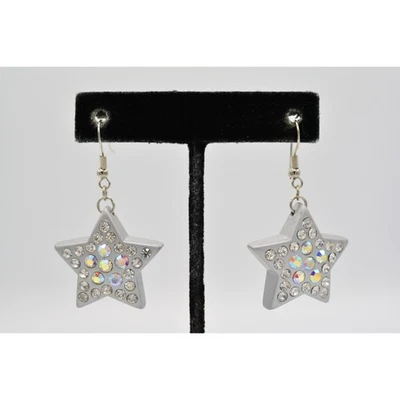 Pendientes Estrella Declaración Estrás Cristal Plata AB Lucite Brillante BinAE Foto 1 de 4