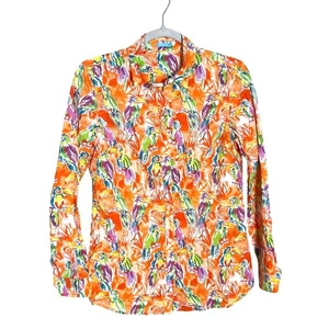 J. McLaughlin Button-Down-Hemd mit Tukan-Print orange bunt Größe Small - Bild 1 von 4