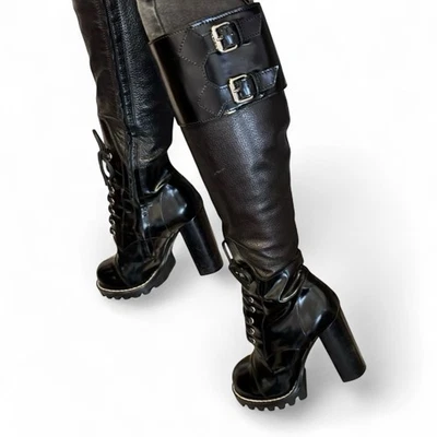 Botas Louis Vuitton Black Star Trail con cordones hasta la rodilla de cuero negras 37 IT Foto 1 de 4