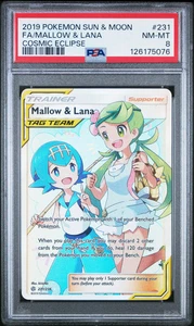 2019 Pokemon Sun & Moon Cosmic Eclipse Mallow & Lana #231 Fa PSA 8 - Picture 1 of 2