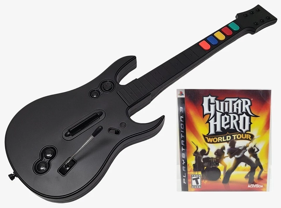 PS3 Guitar Hero World Tour Game + NEW Wireless Guitar Controller Kit Bundle Set