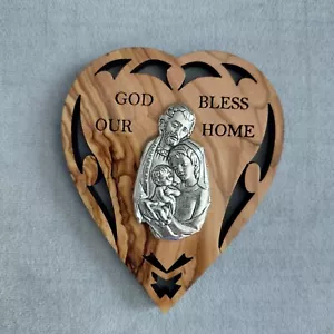 Holy Family heart shape olive wood with magnet hand made from holy land 10*9 cm - Picture 1 of 5