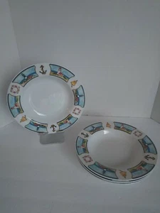 4 American Atelier Anchors Away Soup Salad Chowder Bowls Nautical Lighthouses - Picture 1 of 10