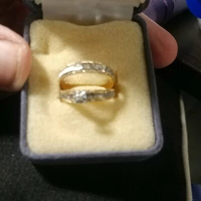 Juego de alianzas de boda-oro 10K/rodio-talla 6,75 Foto 1 de 4