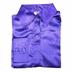70085PURP RHE Poly Satin Show Shirt w/Concealed Zippered/Faux Button Placket NEW - Picture 1 of 2