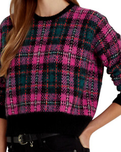 NWT Lauren Ralph Lauren PINK/BLACK/GREEN PLAID Alpaca Hair/Wool-Blend Sweater XL