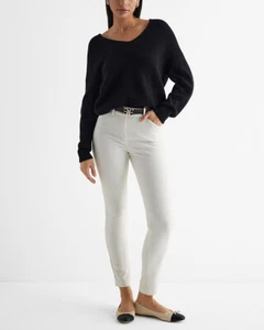NEW EXPRESS $80 WHITE MID RISE EDITOR SKINNY PANTS SZ 4L 4 LONG - Picture 1 of 3