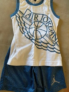 Air Jordan Shorts + Tank Outfit Blue and White Size 4 XS - Picture 1 of 9