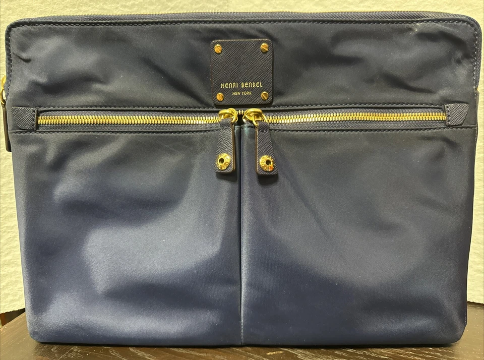 Hendri Bendel Blue Laptop Bag Nylon Navy Blue. 10”x13.75”x1” - Image 1 of 4