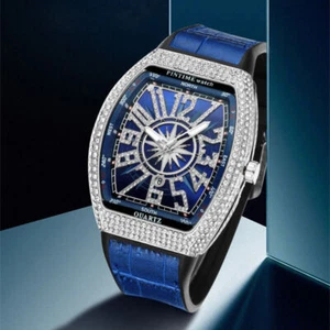 Mens Watch Bling Rhinestone Men's Watch Diamond Waterproof Military Iced Luxury - Picture 1 of 19