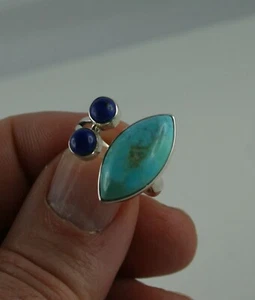 Sterling Silber Ring Größe 57 blauer Kingman Mohave Türkis und Lapislazuli - Bild 1 von 2