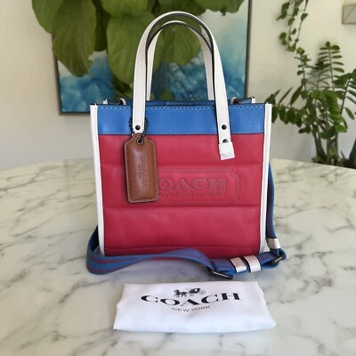 NWT Coach Field Tote 22 With Colorblock Quilting & Coach Badge C6854 Red Blue - Image 1 of 4