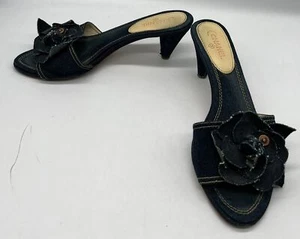 Chanel Denim Camelia Floral CC Logo Mule Sandals sz 38.5 - Picture 1 of 7