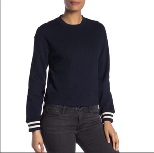 AllSaints Yvonne Cropped Rib Sweatshirt In Ink blue Sz X-Small - Picture 1 of 9