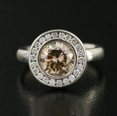 Estate 1.55ctw  Diamond 14K Gold Bezel Set Halo Ring. **1.31ct Center Stone** - Image 1 of 4