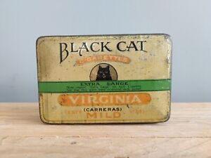 Vintage Black Cat Cigarette Tin 'Extra Large' Hinged Rectangular Green Packaging