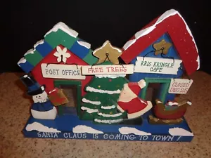Santa Claus Is Coming to Town" Dorf Holz Tischplatte Dekoration sehr guter Zustand - Bild 1 von 5