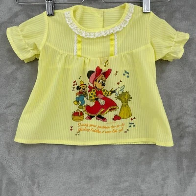 Vintage 1980 Disney Girl's 2T Mickey Minnie Square Dance Print Yellow Dress - Image 1 of 4