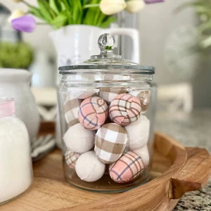 New! Set/12 Pretty Plaid Fabric Eggs Easter Decor Cottage Farmhouse Style - Picture 1 of 3