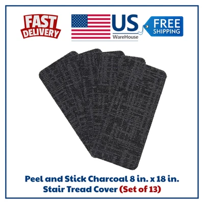 Pelar y pegar carbón 8 pulgadas x 18 in. Cubierta de banda de rodadura de escalera (juego de 13) Foto 1 de 4