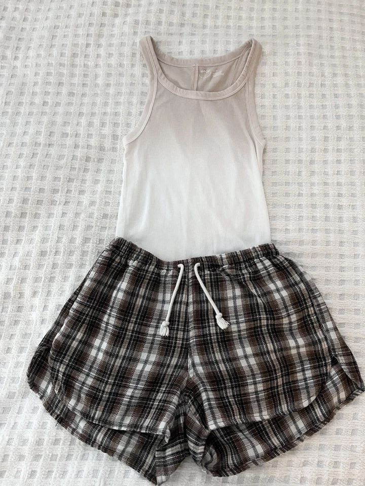 Aerie White Ombre Fade Ribbed Tank Top Boat Neck Racerback XS Neutral - Image 1 of 4