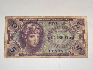 Military Payment Certificate 5 Cents Series 641 (1965) Vietnam War Era Note  - Picture 1 of 2