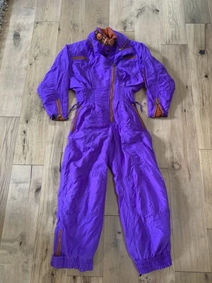 Traje de esquí Bogner de una pieza traje de nieve mono para mujer talla 8 púrpura naranja RARO Foto 1 de 4