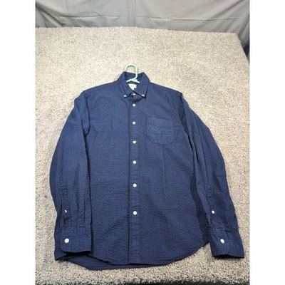 J. Camisa Crew Calce Ajustado Azul Marino Texturizada Seersucker Abotonada Para Hombre Talla Mediana Foto 1 de 4