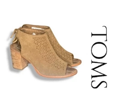 Sandálias femininas TOMS Elba camurça salto bloco amarrado biqueira aberta bronzeada tamanho 8 excelente estado usado! - Imagem 1 de 4