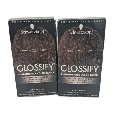 2 X Schwarzkopf Glossify Ash Brown Semi Permanent Customizable Hair Color Gloss - Image 1 of 3