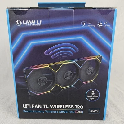 Lian Li Uni Fan TL Wireless 120mm Black ARGB 3 Pack, Brand New & Factory Sealed  - Image 1 of 4