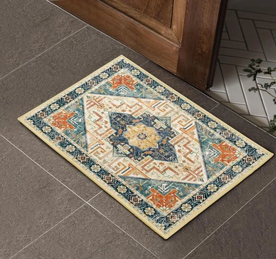 Tapete de área Boho 2x3 azul vintage oriental antiderrapante lavável tapete pequeno - Imagem 1 de 4